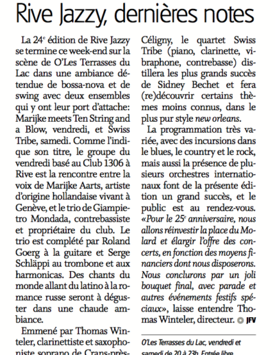 La Côte le 8 août 2017 - Rive Jazzy dans la Presse