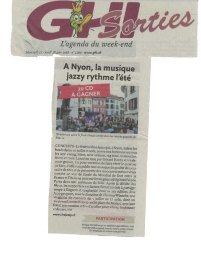 GHI - Sorties . le 27 et 28 juin 2018 - Rive Jazzy dans la Presse