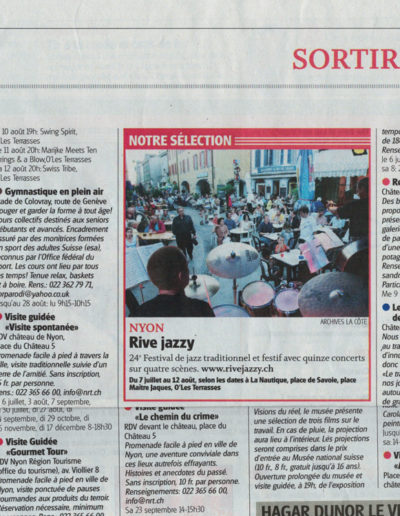 La Côte le 6 juillet 2017 - Rive Jazzy dans la Presse
