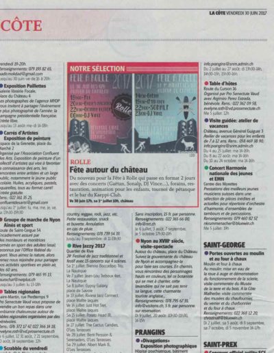 La Côte le 30 juin 2017 - Rive Jazzy dans la Presse